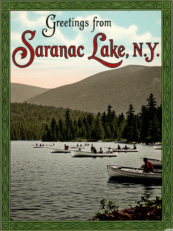 Saranac Lake New York Vintage Drawing